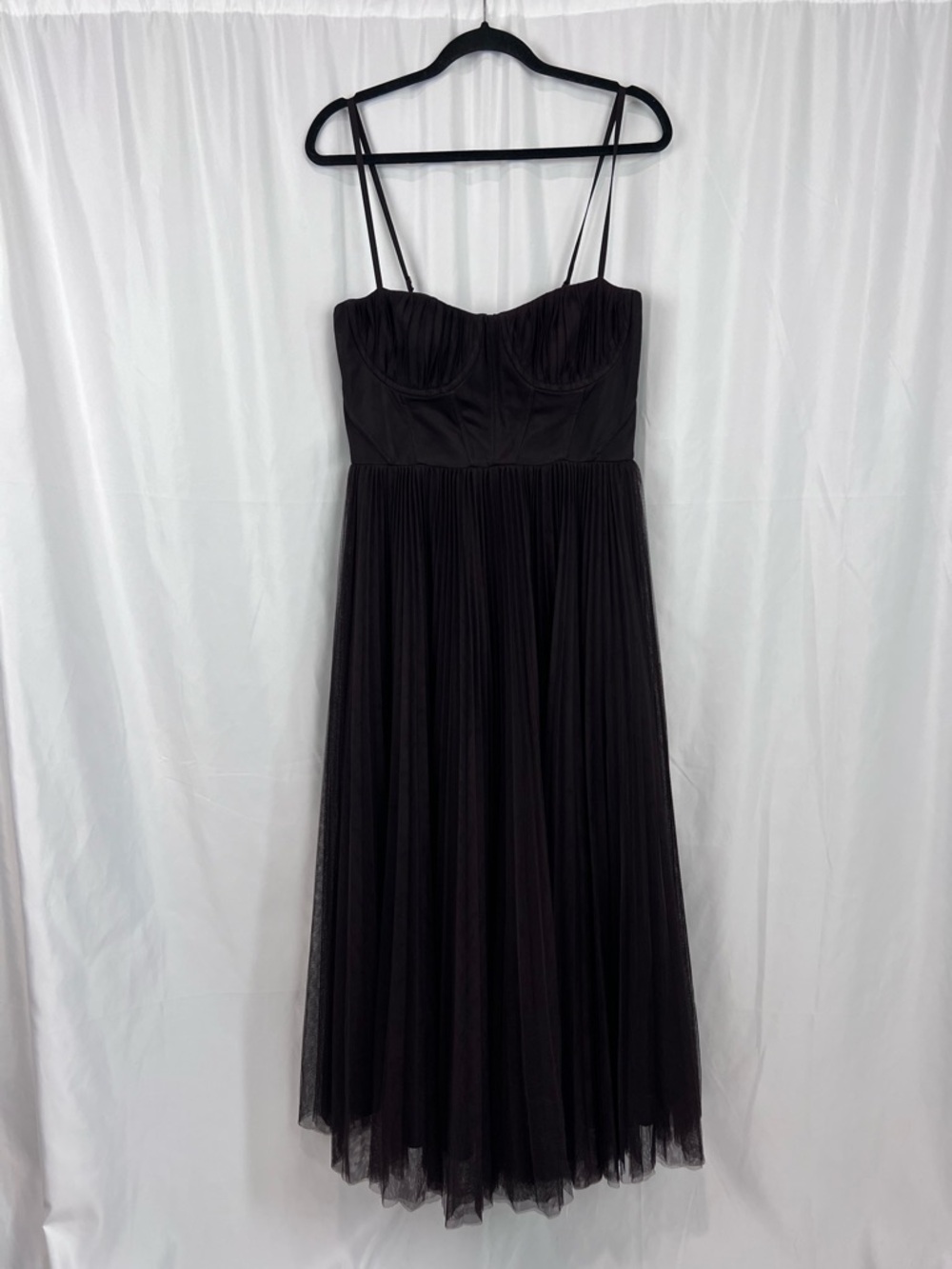 Hutch Anthropologie Amara Corset Pleated Midi Dress in Chocolate Brown - Picture 4 of 9